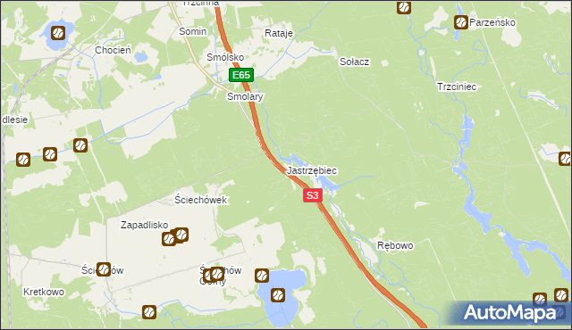 mapa Jastrzębiec gmina Lubiszyn, Jastrzębiec gmina Lubiszyn na mapie Targeo