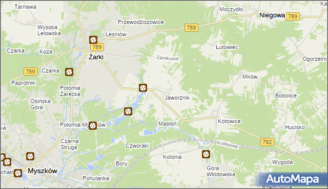 mapa Jaworznik gmina Żarki, Jaworznik gmina Żarki na mapie Targeo