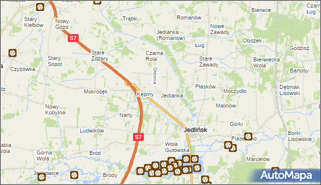 mapa Jedlanka gmina Jedlińsk, Jedlanka gmina Jedlińsk na mapie Targeo