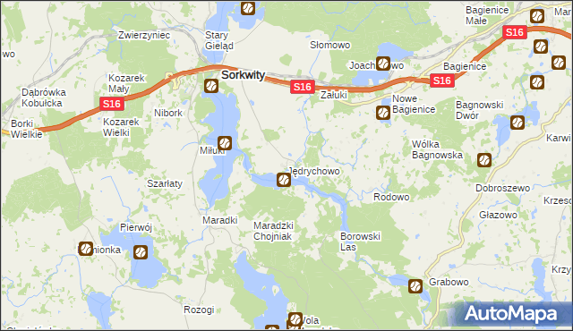 mapa Jędrychowo gmina Sorkwity, Jędrychowo gmina Sorkwity na mapie Targeo