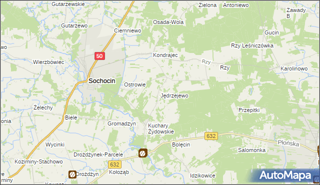 mapa Jędrzejewo gmina Sochocin, Jędrzejewo gmina Sochocin na mapie Targeo