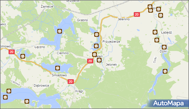 mapa Jeleń gmina Borne Sulinowo, Jeleń gmina Borne Sulinowo na mapie Targeo