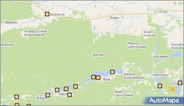 mapa Jeleniec gmina Wieleń, Jeleniec gmina Wieleń na mapie Targeo