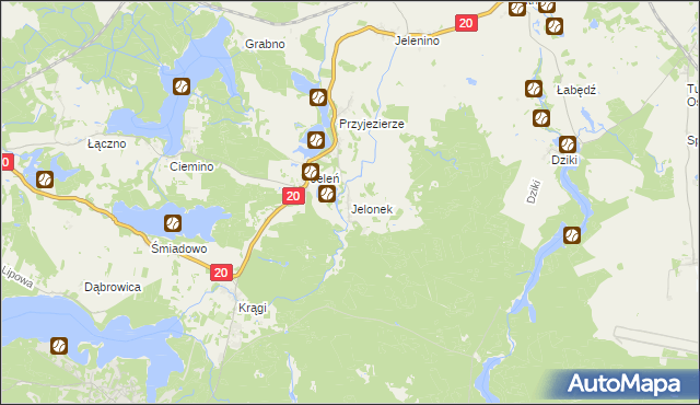 mapa Jelonek gmina Borne Sulinowo, Jelonek gmina Borne Sulinowo na mapie Targeo