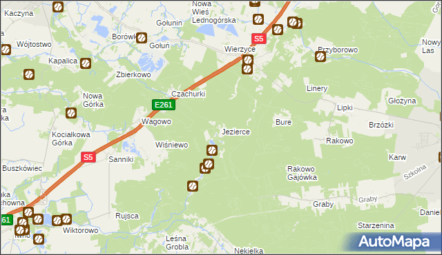 mapa Jezierce gmina Pobiedziska, Jezierce gmina Pobiedziska na mapie Targeo