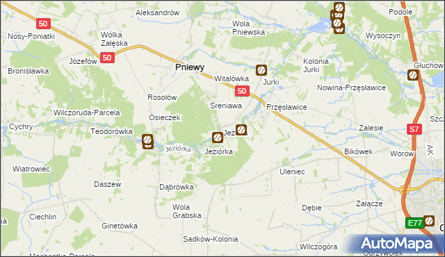 mapa Jeziora gmina Pniewy, Jeziora gmina Pniewy na mapie Targeo