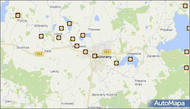 mapa Jeziorany powiat olsztyński, Jeziorany powiat olsztyński na mapie Targeo