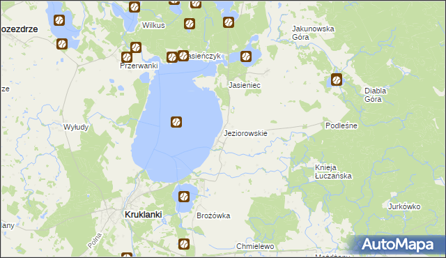 mapa Jeziorowskie gmina Kruklanki, Jeziorowskie gmina Kruklanki na mapie Targeo