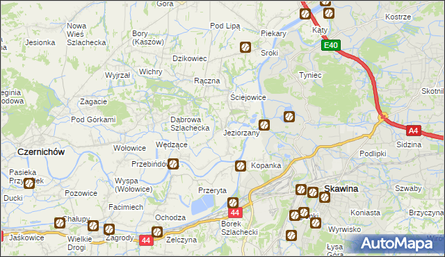 mapa Jeziorzany gmina Liszki, Jeziorzany gmina Liszki na mapie Targeo