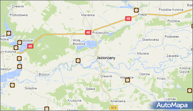 mapa Jeziorzany powiat lubartowski, Jeziorzany powiat lubartowski na mapie Targeo