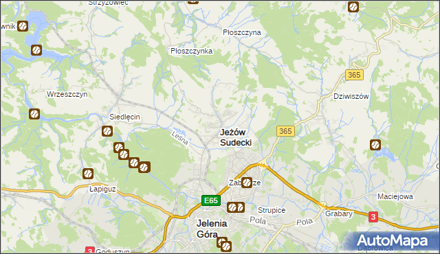 mapa Jeżów Sudecki, Jeżów Sudecki na mapie Targeo