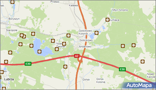 mapa Jordanowo gmina Świebodzin, Jordanowo gmina Świebodzin na mapie Targeo