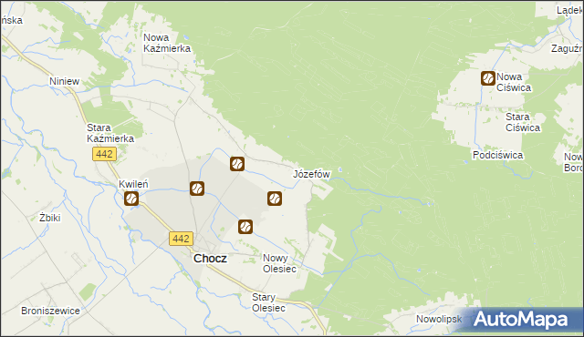 mapa Józefów gmina Chocz, Józefów gmina Chocz na mapie Targeo