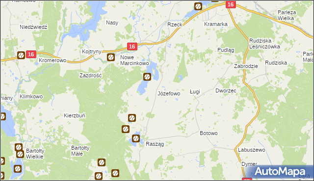 mapa Józefowo gmina Biskupiec, Józefowo gmina Biskupiec na mapie Targeo