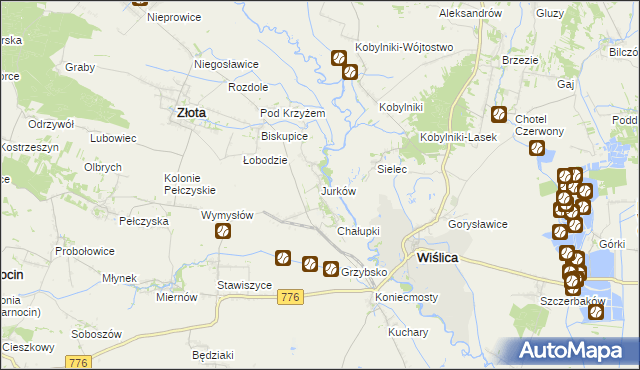 mapa Jurków gmina Wiślica, Jurków gmina Wiślica na mapie Targeo