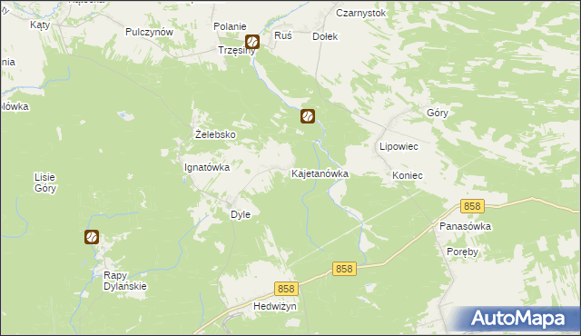 mapa Kajetanówka gmina Biłgoraj, Kajetanówka gmina Biłgoraj na mapie Targeo