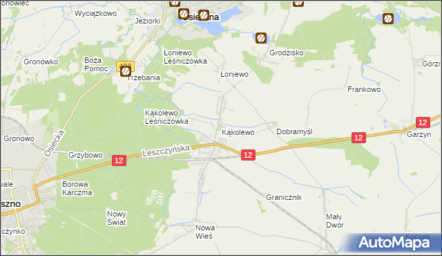 mapa Kąkolewo gmina Osieczna, Kąkolewo gmina Osieczna na mapie Targeo