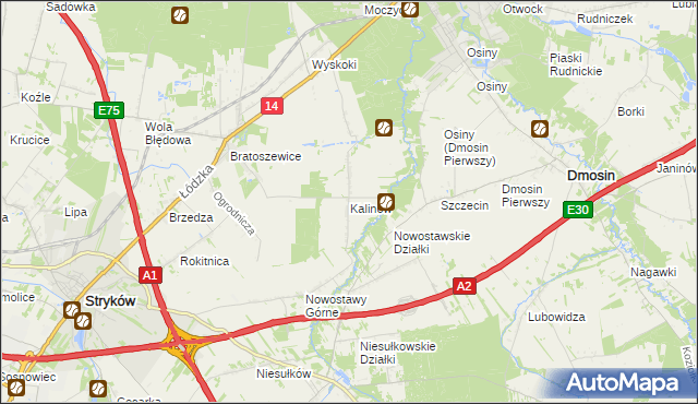 mapa Kalinów gmina Stryków, Kalinów gmina Stryków na mapie Targeo