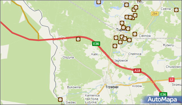 mapa Kałki gmina Trzebiel, Kałki gmina Trzebiel na mapie Targeo