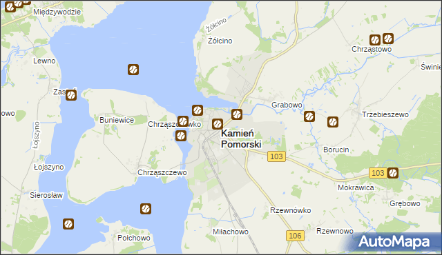 mapa Kamień Pomorski, Kamień Pomorski na mapie Targeo