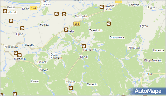 mapa Kamiennik gmina Drawsko, Kamiennik gmina Drawsko na mapie Targeo