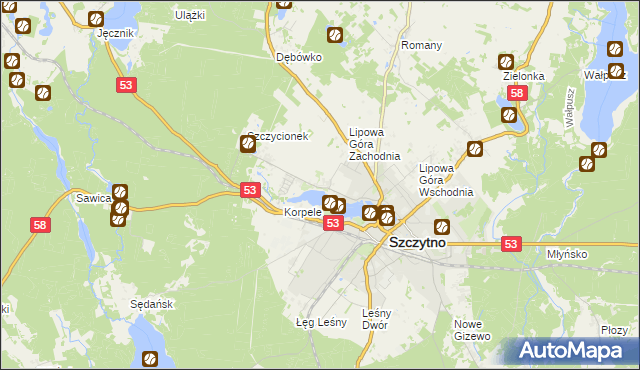 mapa Kamionek gmina Szczytno, Kamionek gmina Szczytno na mapie Targeo