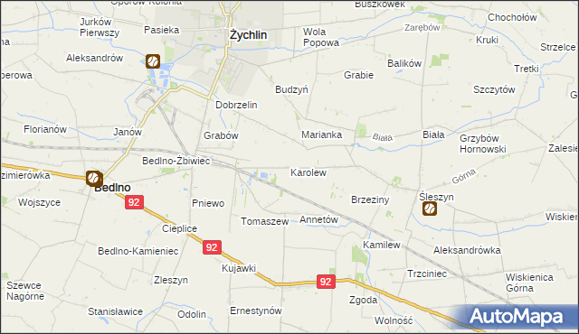 mapa Karolew gmina Bedlno, Karolew gmina Bedlno na mapie Targeo