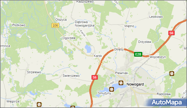 mapa Karsk gmina Nowogard, Karsk gmina Nowogard na mapie Targeo