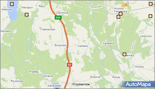 mapa Kartlewo gmina Przybiernów, Kartlewo gmina Przybiernów na mapie Targeo