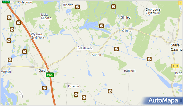 mapa Kartno gmina Stare Czarnowo, Kartno gmina Stare Czarnowo na mapie Targeo