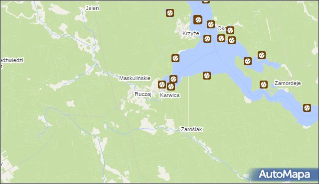 mapa Karwica gmina Ruciane-Nida, Karwica gmina Ruciane-Nida na mapie Targeo