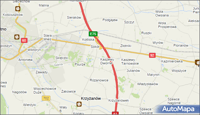 mapa Kaszewy Dworne, Kaszewy Dworne na mapie Targeo