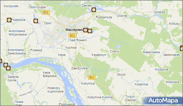 mapa Kawęczyn gmina Maciejowice, Kawęczyn gmina Maciejowice na mapie Targeo