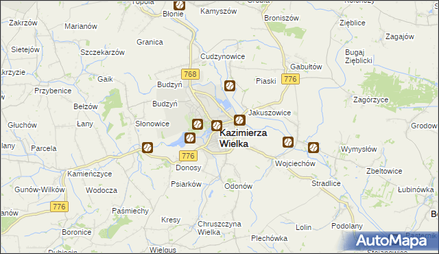 mapa Kazimierza Wielka, Kazimierza Wielka na mapie Targeo