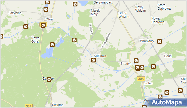 mapa Kębłowo gmina Wolsztyn, Kębłowo gmina Wolsztyn na mapie Targeo