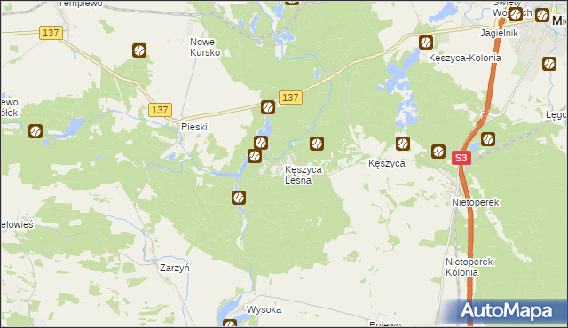 mapa Kęszyca Leśna, Kęszyca Leśna na mapie Targeo