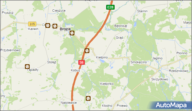 mapa Kiełpino gmina Brojce, Kiełpino gmina Brojce na mapie Targeo