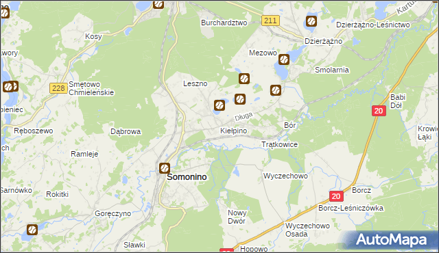 mapa Kiełpino gmina Kartuzy, Kiełpino gmina Kartuzy na mapie Targeo
