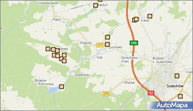 mapa Kije gmina Sulechów, Kije gmina Sulechów na mapie Targeo