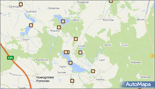 mapa Kinice gmina Nowogródek Pomorski, Kinice gmina Nowogródek Pomorski na mapie Targeo