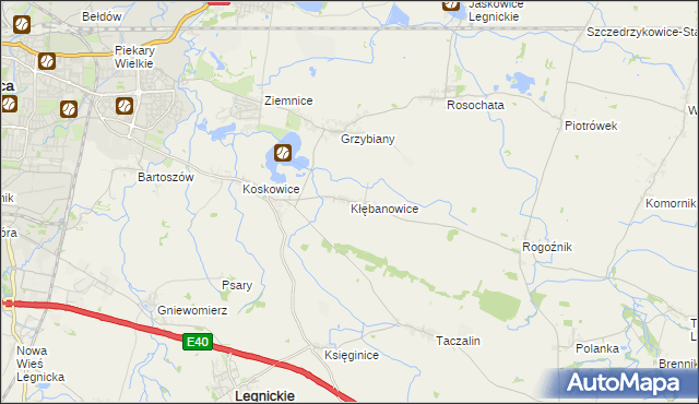 mapa Kłębanowice gmina Legnickie Pole, Kłębanowice gmina Legnickie Pole na mapie Targeo