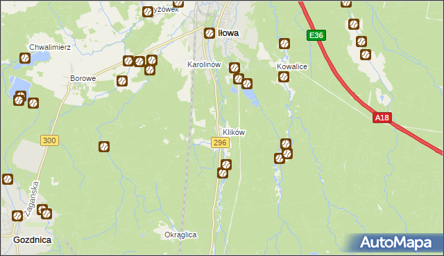 mapa Klików, Klików na mapie Targeo