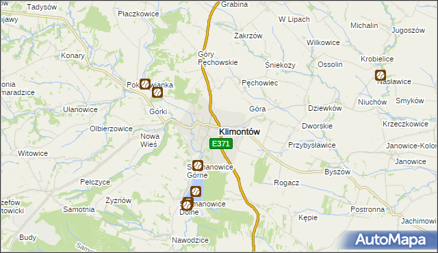 mapa Klimontów powiat sandomierski, Klimontów powiat sandomierski na mapie Targeo