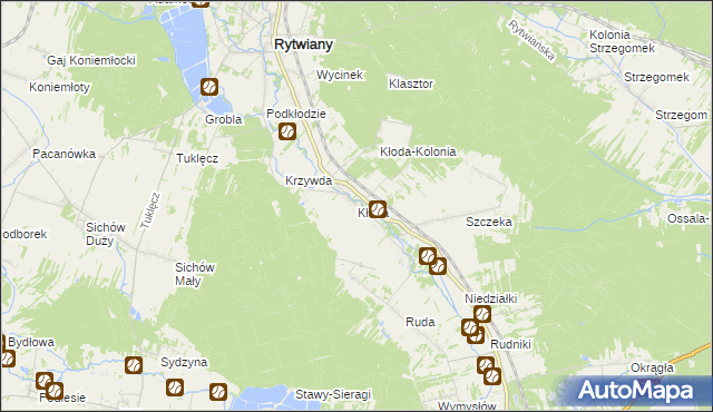 mapa Kłoda gmina Rytwiany, Kłoda gmina Rytwiany na mapie Targeo