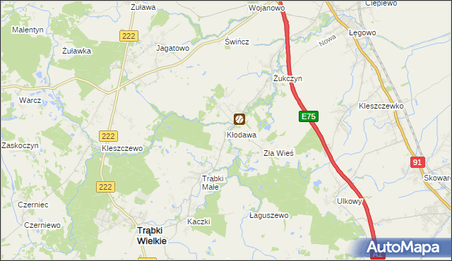 mapa Kłodawa gmina Trąbki Wielkie, Kłodawa gmina Trąbki Wielkie na mapie Targeo