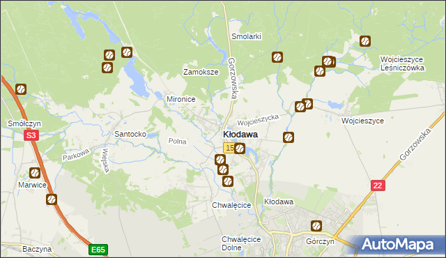 mapa Kłodawa powiat gorzowski, Kłodawa powiat gorzowski na mapie Targeo