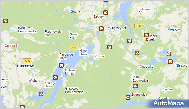 mapa Kłodno gmina Sulęczyno, Kłodno gmina Sulęczyno na mapie Targeo