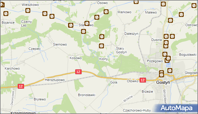 mapa Klony gmina Gostyń, Klony gmina Gostyń na mapie Targeo