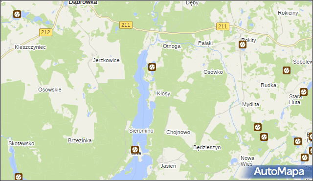 mapa Kłosy gmina Czarna Dąbrówka, Kłosy gmina Czarna Dąbrówka na mapie Targeo
