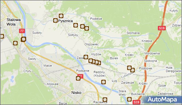 mapa Kłyżów, Kłyżów na mapie Targeo